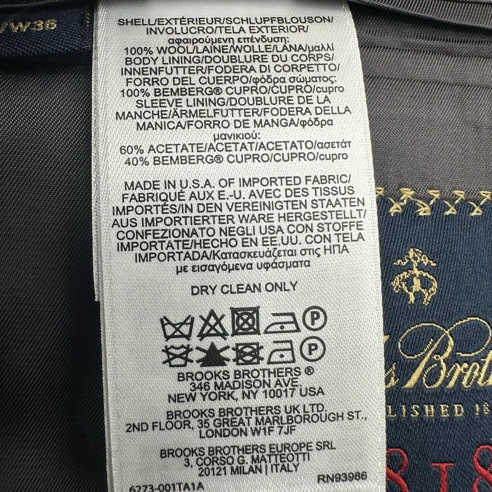 Brooks Brothers Estrato Trabaldo Togna 1840‎ Blazer Mens 42S/W36 Black Gray Wool